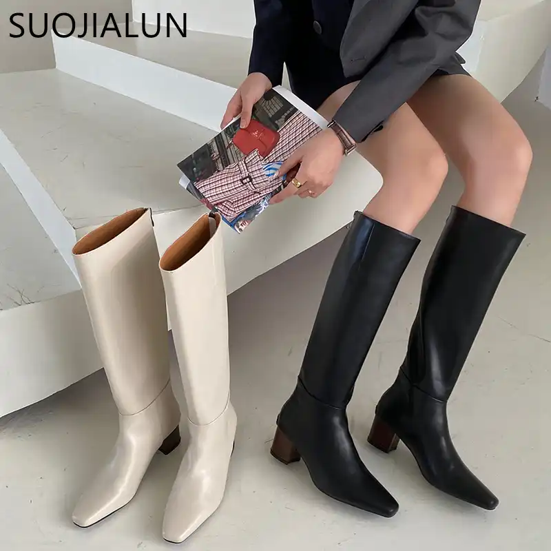 Suojialun 21ファッション冬のレディースロングブーツインホット女性ニーハイナイトブーツブランドデザイナーラウンドトウ乗馬ブーツの靴 ニーハイブーツ Aliexpress
