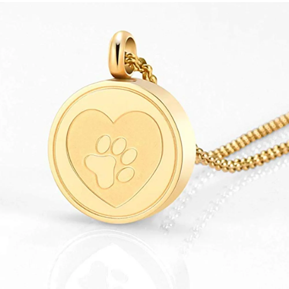Pet Paw Print Heart Cremation Urn Locket Necklace Hold Dog/Cat Ashes Casket Stainless Steel Keepsake Jewelry 3