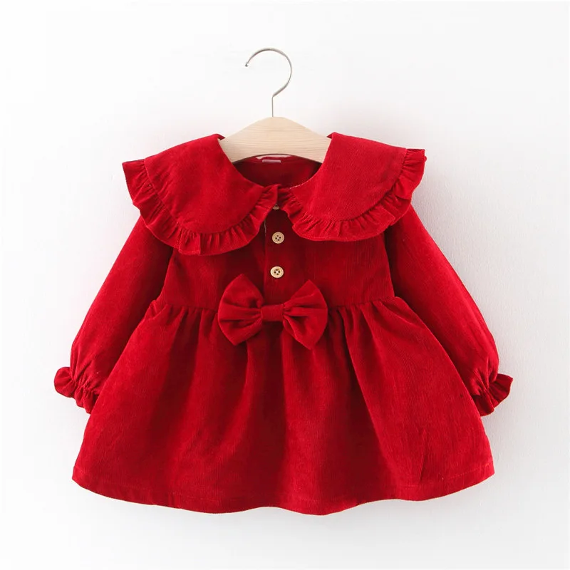 Menoea/осеннее платье для маленьких девочек; зимняя одежда для девочек; модное плотное хлопковое платье с цветочным принтом; платье для маленьких девочек - Цвет: AF209 red