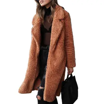 

Coat Women Winter Coat Solid Color Wool & Blends Long Sleeve Lapel Thickened Cardigan Long Coat