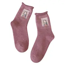 1 пара модных свернутых теплых носков женские носки с мультяшным принтом хлопковые носки#3D09