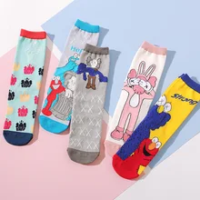 Кунжутные уличные носки для женщин теплые хлопковые Забавные милые Kawaii Носки Мультфильм уличная одежда с мотивами из аниме модные повседневные Элмо печенье монстр