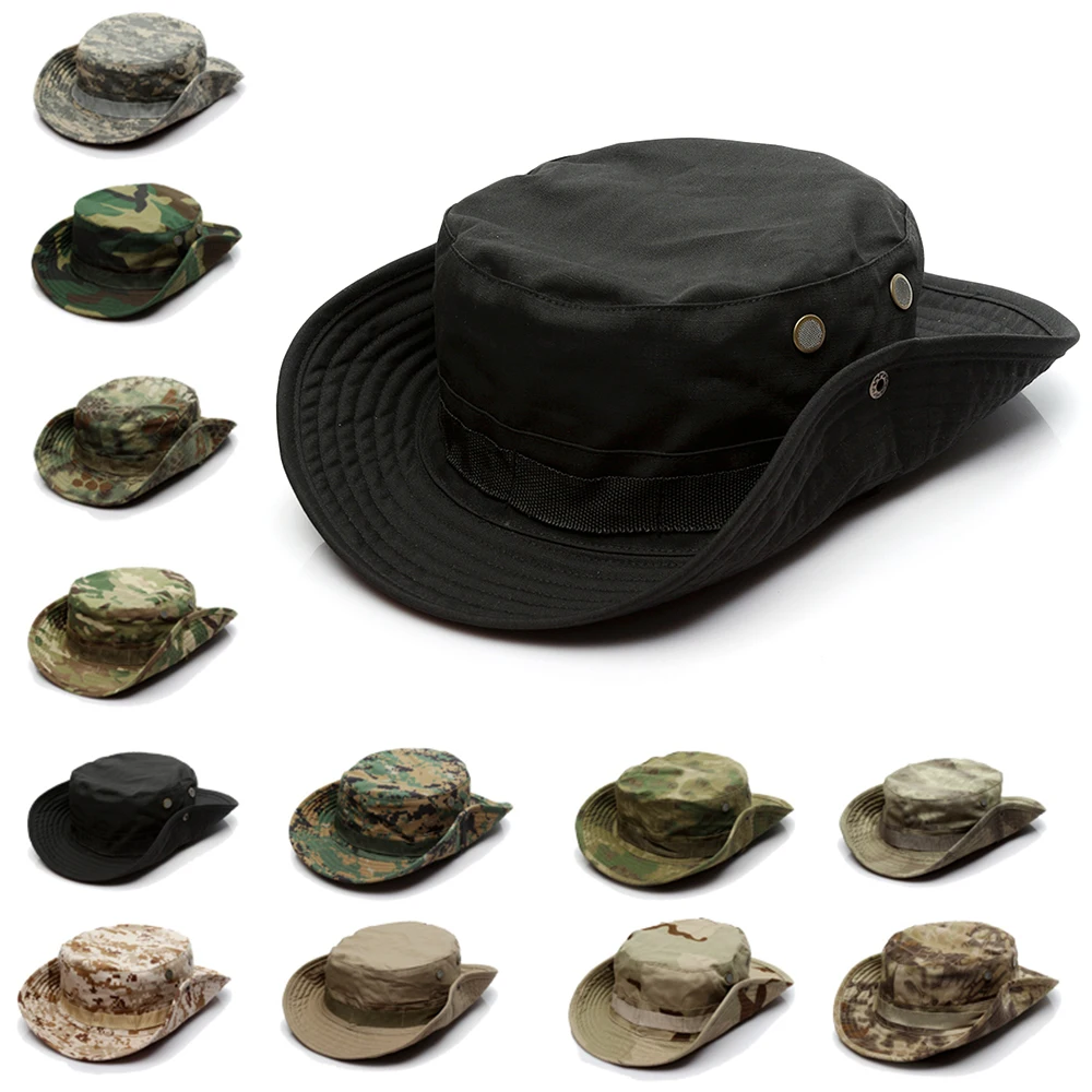 

Camouflage Tactical Cap Military Boonie Hat US Army Caps Camo Men Outdoor Sports Sun Bucket Cap Fishing Hiking Hunting Hats 60CM