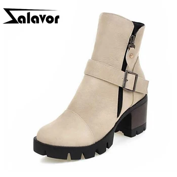 

ZALAVOR 4 Colors High Heel Women Boots Fur Zipper Ankle Boots Buckle Woman Shoes Fashion Boots Ladies Footwear Size 34-43