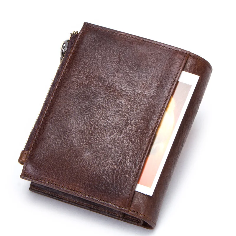 Мужские кошельки из натуральной кожи, RFID, держатели для кредитных карт, мужской кошелек с отделением для монет, мужской кошелек на цепочке, мужской кошелек с застежкой, мужской кошелек