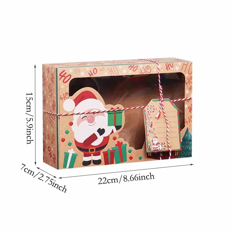 3/6/9/12pcs Kraft Paper Candy Boxes Merry Christmas Cookie Gift Box Clear Window Packaging Bag Party Favor New Year Decoration 6