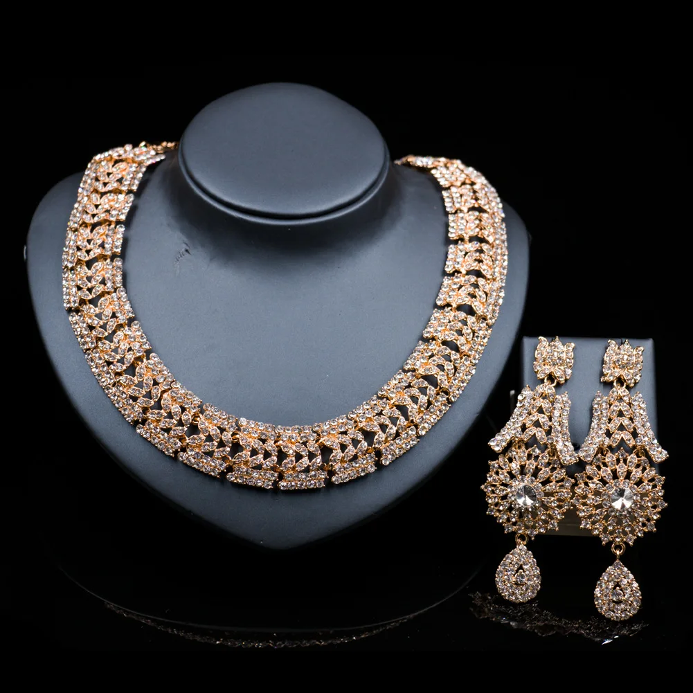 

New Fashion Wedding jewelry Sets Full Austrian Crystal Necklace Earrings Sets For Women Bridal & Party Jewelry Sets JS46