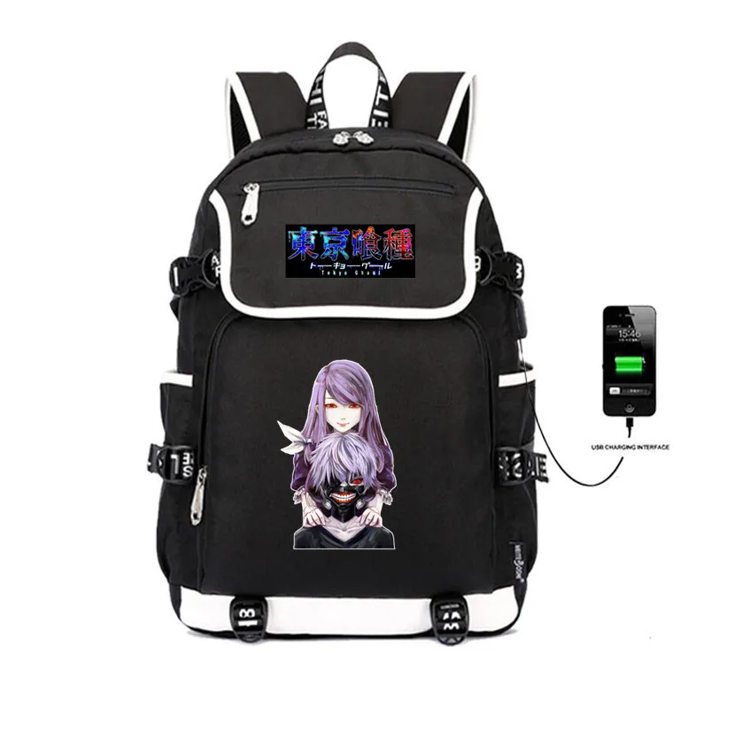 Japan anime Tokyo Ghoul Backpack  Printing USB Charging Travel Backpack Kaneki Ken Shoulder Bags women men Laptop Backpack