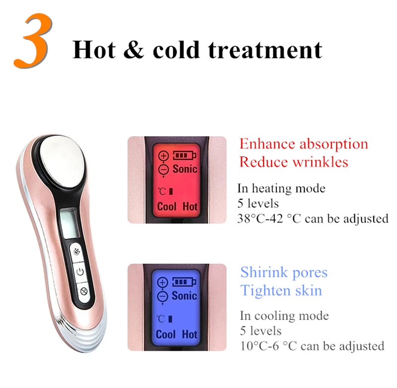 AOKO Ultrasonic Hot Cold Beauty Machine Acne Treatment Face Lifting Electric anti aging Skin Tighten Device Spa Facial Massager