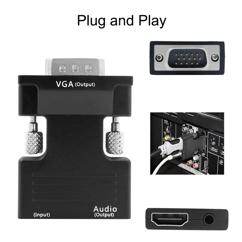 HDMI-kompatybilny z Adapter VGA TV, pudełko 1080P PC Aux Jack 3.5 wideo Audio kabel konwertera żarówka jak Monitor projektor Port wyświetlacza 3 HDMI-kompatybilny z Adapter VGA TV, pudełko 1080P PC Aux Jack 3.5 wideo Audio kabel konwertera żarówka jak Monitor projektor Port wyświetlacza 3