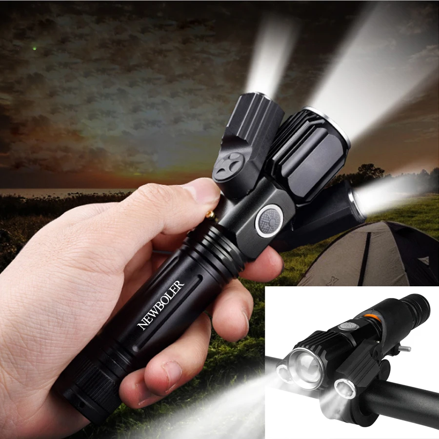 NEWBOLER 1000 Lumen Flashlight For Bicycle USB Rechargeable 18650
