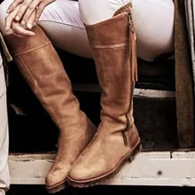 Модная женская прогулочная обувь женские высокие сапоги-трубы с круглым носком женские пикантные высокие сапоги на низком каблуке, большие размеры 34-43