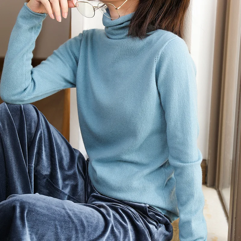 Septass White Women's Turtleneck Sweater Goat Cashmere Pullovers Autumn Winter Warm Long Sleeve Knitted Top Female Jumper