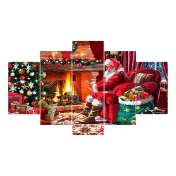 

5Pcs/Set Christmas Santa Claus Fireplace Print Oil Painting Wall Picture DIY