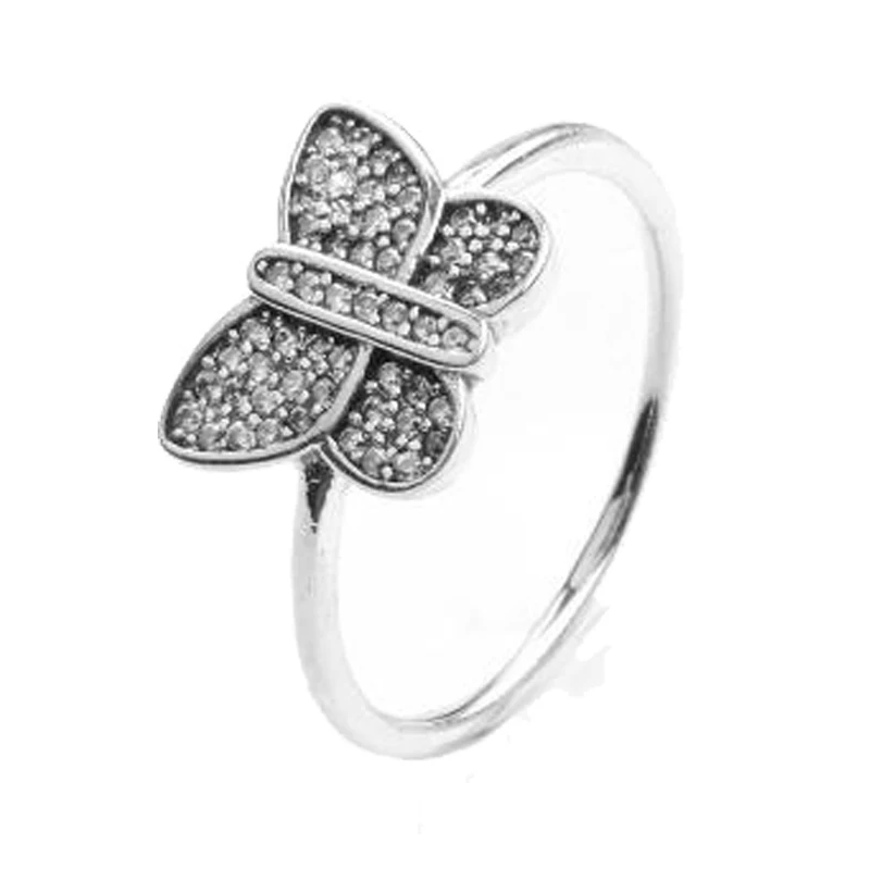 

Real 925 Sterling Silver Animal Ring Pave Butterfly With Cubic Zirconia Rings For Women Wedding Party Fashion Jewelry
