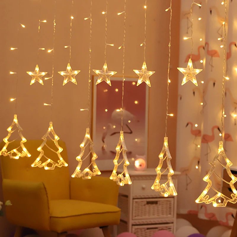 Ес/сша штекер мерцающие звезды олень рождественская елка струнный светильник водонепроницаемый открытый светодиодный занавес рождественские гирлянды праздник свадебный декор