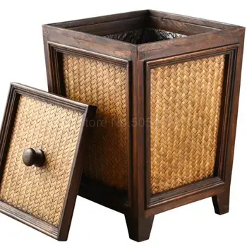 

Restore Ancient Ways The Cane Makes Up Rubbish Bin Bin Creative Household Wooden Bin With Cover Sitting Room Upscale Hotel