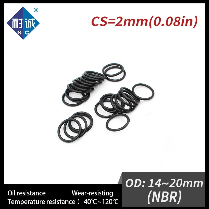 

20PCS/Lot Nitrile Rubber Black NBR Thickness CS2mm OD14/15/16/17/18/19/20*2mm O Ring Gasket Oil Resistant Waterproof.-.