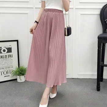 

Korea Fashion Summer Pleated Chiffon Wide Leg Pants Plus Size Elastic Waist Loose Pants all-matched Casual Wideleg Trousers D155