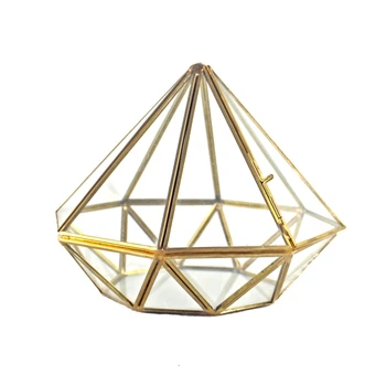 

Handmade Gold Open Glass Geometric Terrarium Brass Diamond Succulent Fern Moss P C6UD