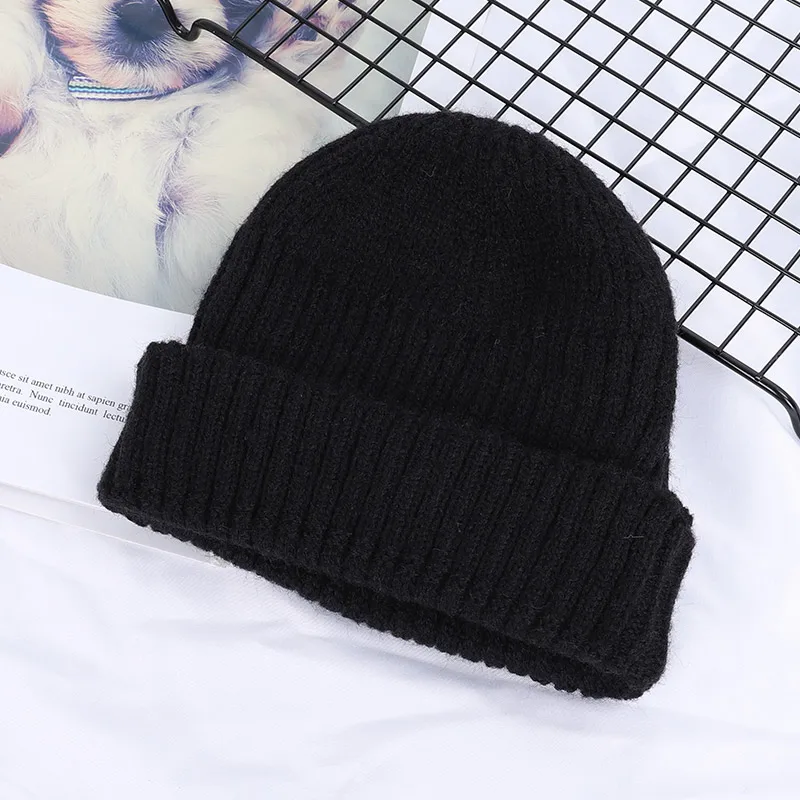 Black-1 Унисекс зимний ребристый трикотажный с манжетами короткая Дыня однотонная бейсболка Череп Кепка мешковатая Ретро Лыжная Рыбацкая шапка бини мешковатая шапка - Цвет: Black-1