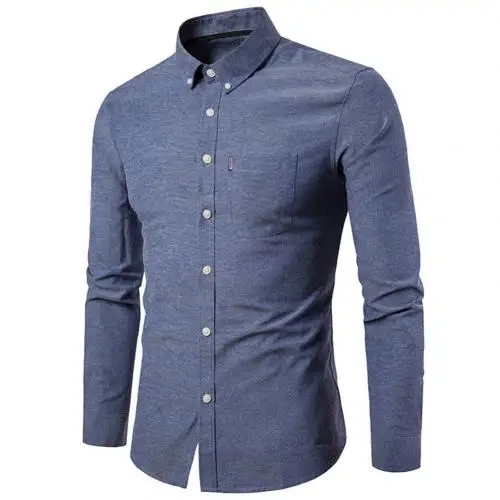 Весенняя официальная рубашка с длинным рукавом для мужчин, однотонная тонкая Базовая рубашка с отложным воротником, деловая одежда, рубашки Camisas Masculina camisas hombre - Цвет: Grey