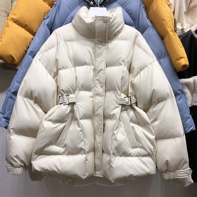 Ulzzang хлопковая стеганая куртка женская новая осенняя и зимняя пуховая куртка сплошной цвет свободная парка с высоким воротником теплая одежда женская