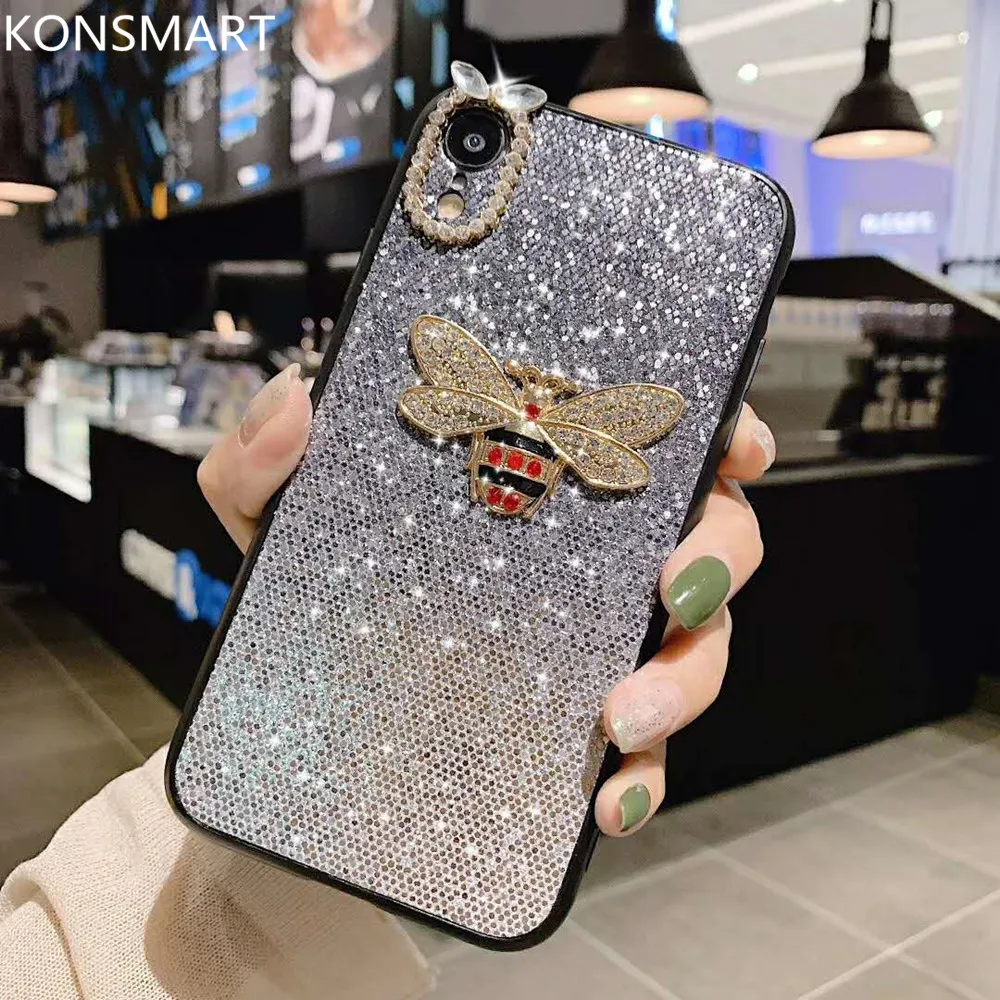 

Case For Samsung Galaxy Note 8 9 10 Pro S7 edge S8 S9 S10 Plus Luxury Bling Crystal Diamond Glitter Metal 3D Bee Silicone Case