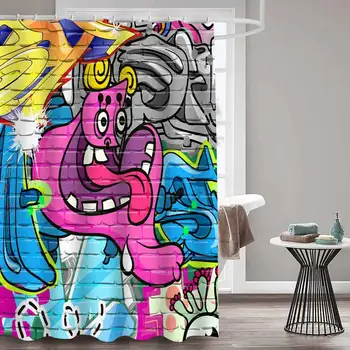 

Art Design Graffiti Art Hip Hop Shower Curtains Colorful graffiti on the wall Bathroom Curtain Frabic Waterproof Polyester Bath