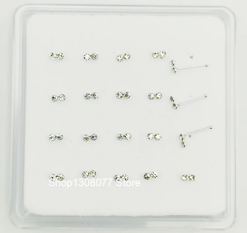 Nasennadel aus 925er-Sterlingsilber, klarer Kristall, Nasenstecker, modischer Piercing-Schmuck, 20 Stück/Packung – Detail 3