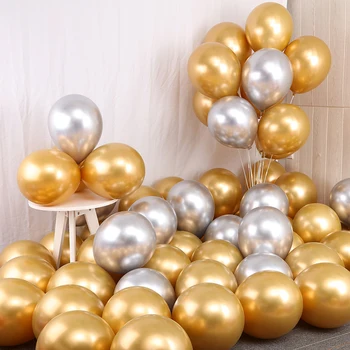 

10-50pcs 10/12Inch premium metal balloon birthday party latex balloons rock scene decoration gold silver wedding helium baloon