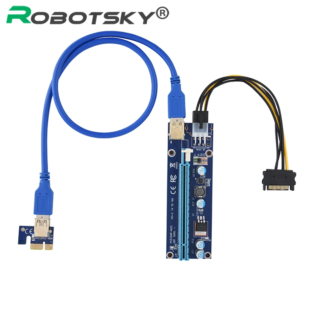 PCI-E Express Riser Card 1x до 16x6 Pin Видеокарта адаптер удлинитель кабель питания ETH