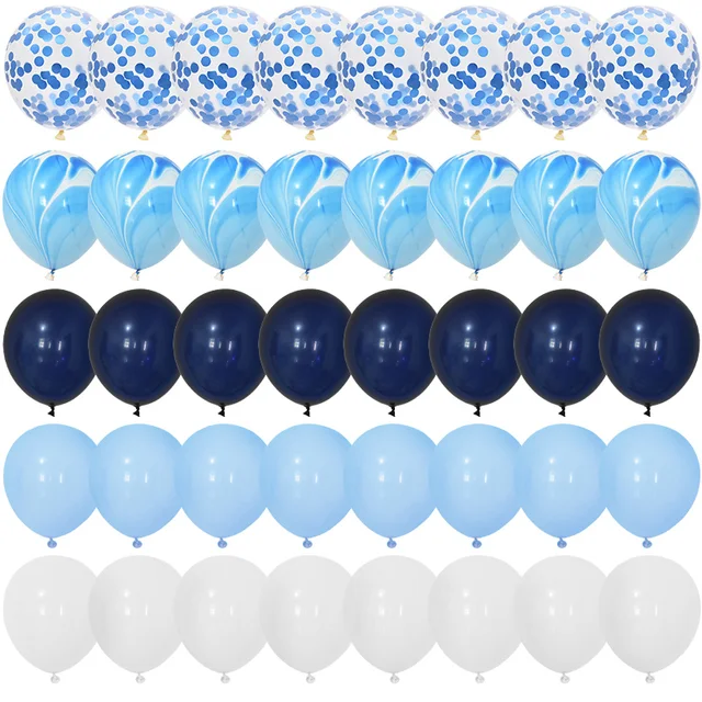 40Pcs Blue Balloons Set Agate Marble Metallic Confetti Balloon for Kids Birthday Party Baby Shower Graduation Decoration Wedding Set2