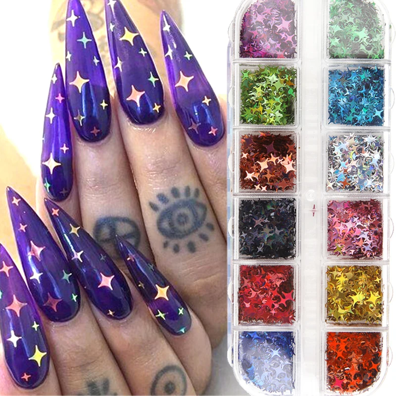 

12 Grids Laser Glitter Nail Sequins Ultrathin Star Butterfly Holographic Flakes DIY Nail Art Decoration Manicure Slice Paillette