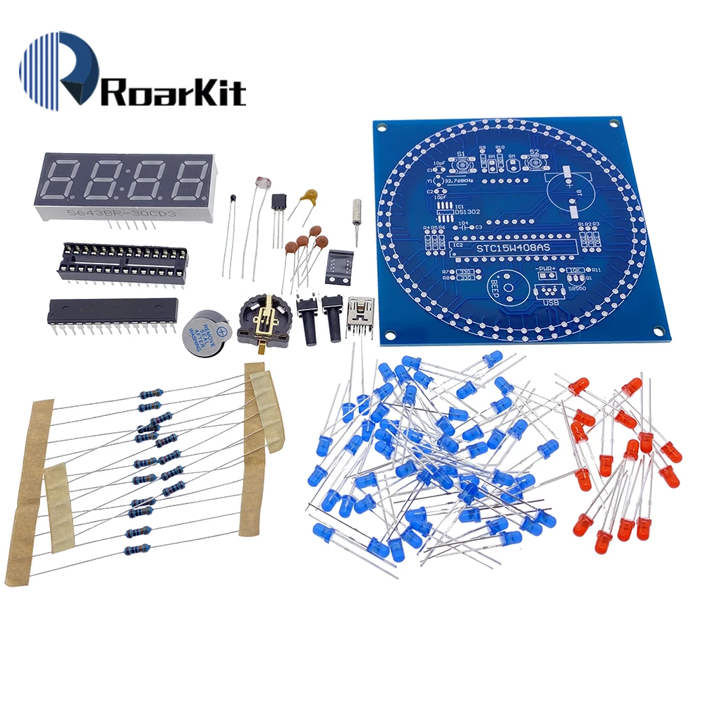 Вращающийся светодиодный будильник электронные часы DIY Kit чехол светильник в