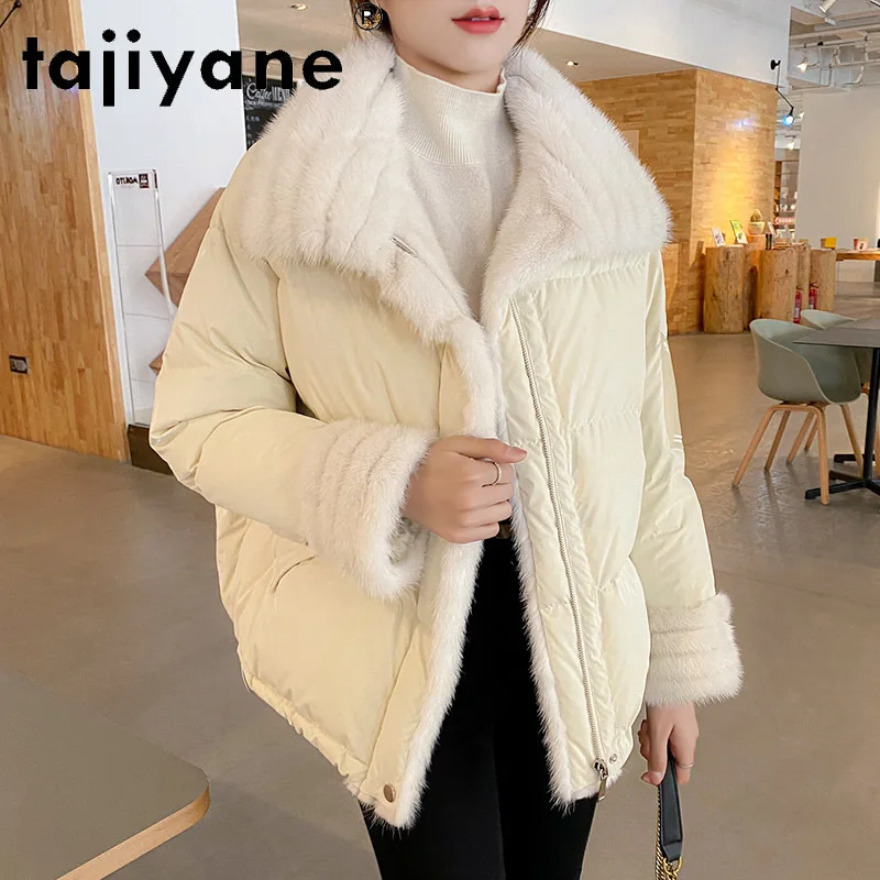 

Tajiyane Coats and Jackets Women White Goose Down Coat Woman Natural Mink Fur Collar Parkas Clothes Luxury Abrigo Mujer TN1119