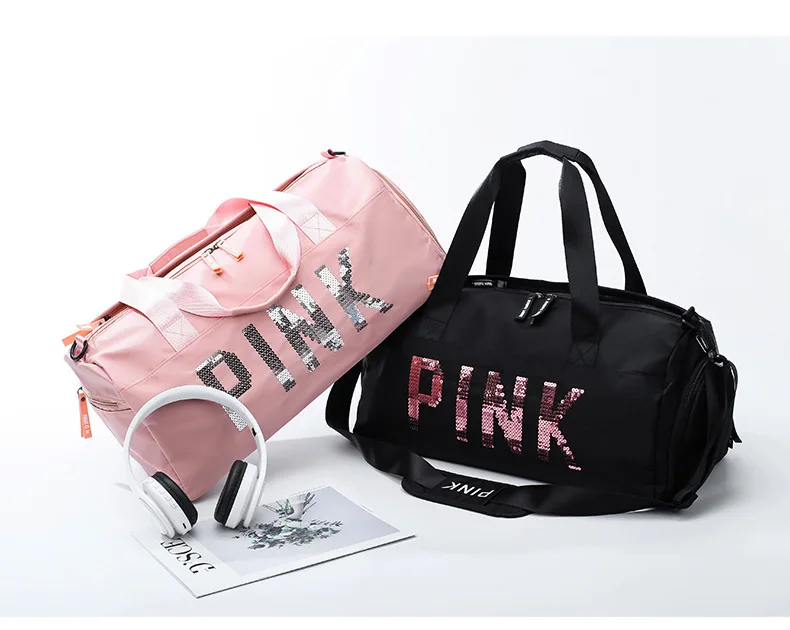 Новейший дизайн, блестки, розовые буквы, спортивная сумка для тренажерного зала, фитнеса, сумка через плечо, женская, мужская, сумка-тоут