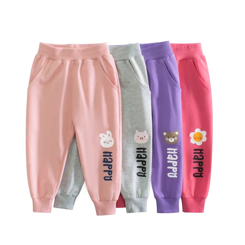 Spring Autumn Cotton Girls Trousers Rabbit Cartoon Kids Sport Long Pants HK508