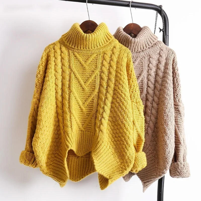 

Turtleneck Long Sleeve Knitting Pullover Keep Warm Sweater Autumn Women M41003 2020 Solid Color