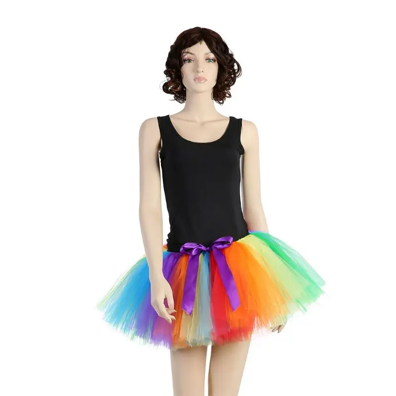 

Women Girls Rainbow Colorblock Tutu Skirt Layered Tulle Bow Ballet Dance Ruffles Pettiskirt Carnival Party Costume