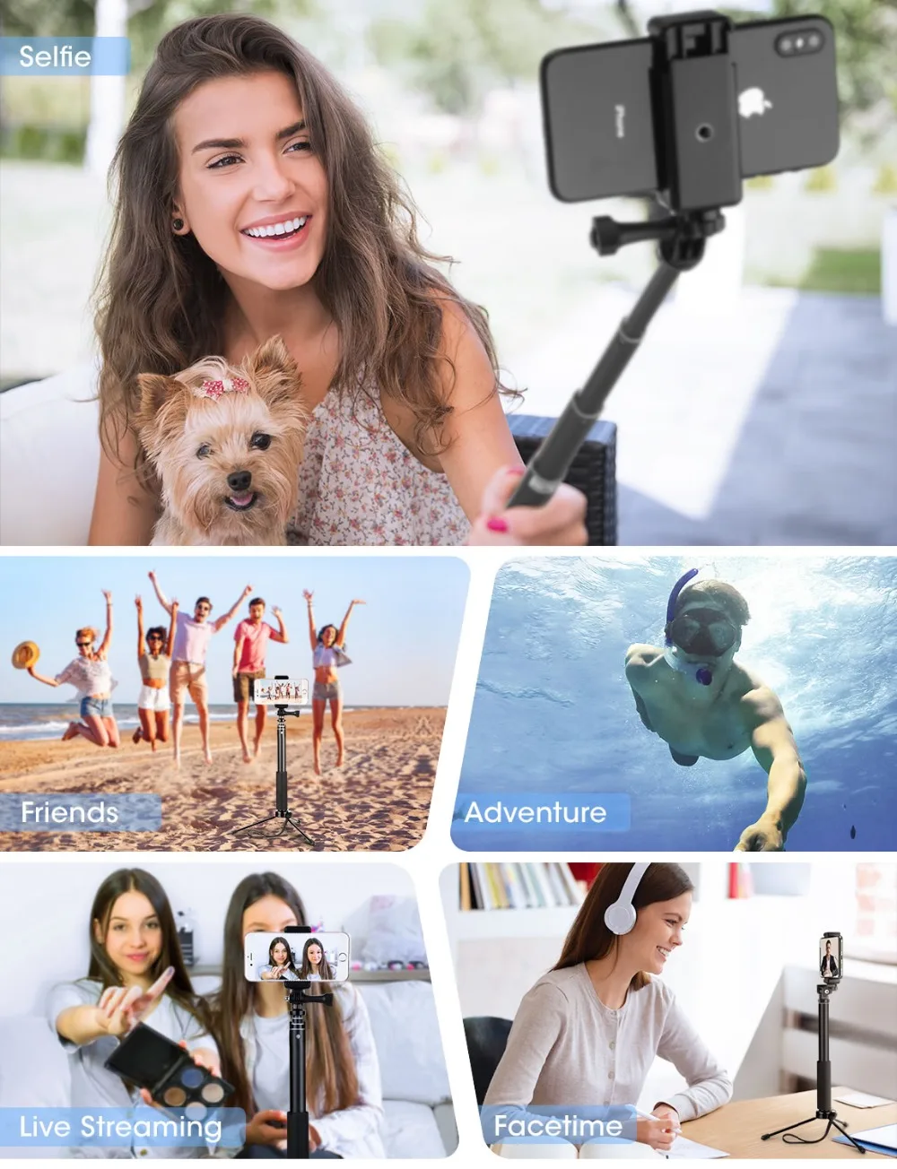 Mpow 074 Bluetooth Selfie Stick Extendable Selfie Stick Tripod Built-in GoPro Connector Detachable Tripod Stand For Phone Selfie (6)