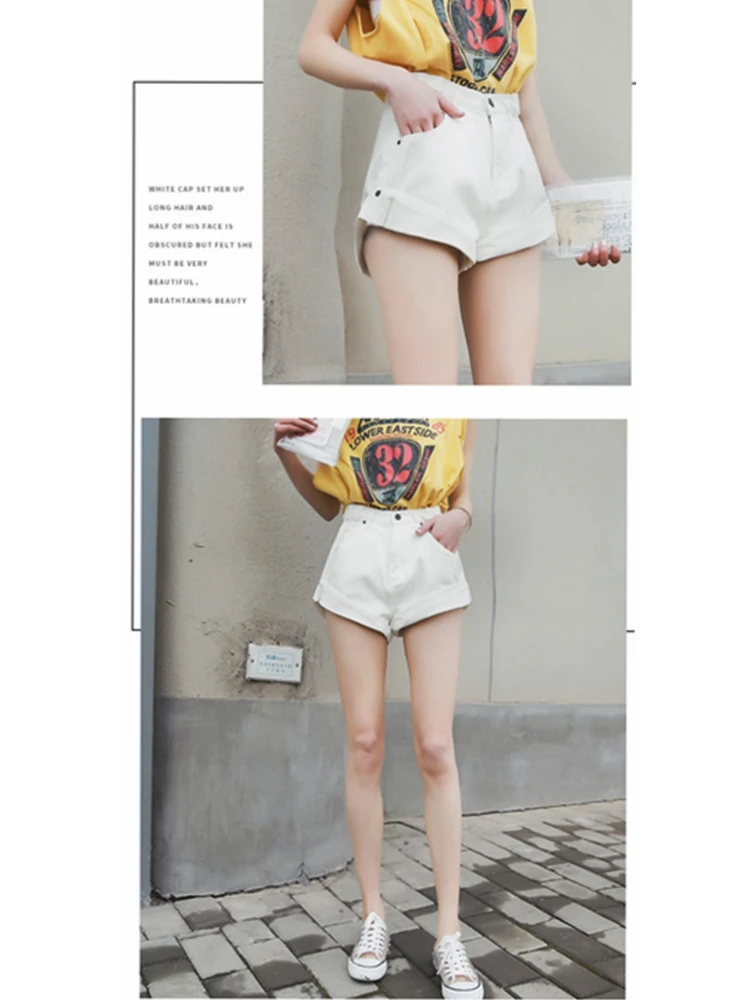 Vintage High Waist Crimping Denim Shorts Women Korean Style Casual Shorts Jeans Summer Hot Short Pants Women