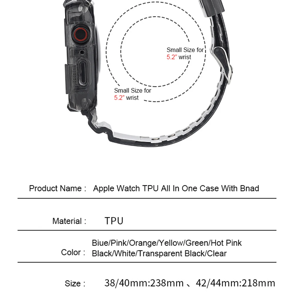 Clear Watch Band for Apple Watch 44mm 40mm 38mm 40mm, Transparent Sports Bands Case Replacement Strap for iWatch SE 6/5/4/3/2/1