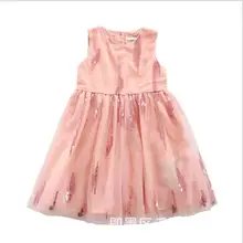 Элегантное Сетчатое платье для девочек летнее однотонное праздничное платье из тюля с блестками для маленьких девочек платье для девочек