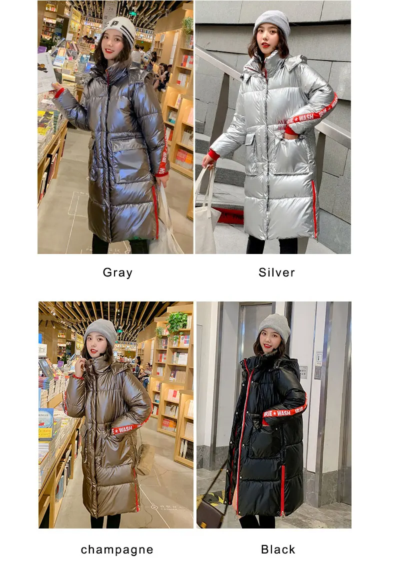 New Arrival Fashion Women Winter Jacket Cotton Padded Warm Thicken Ladies Coat Silver Gray Long Coats Parka Womens Jackets