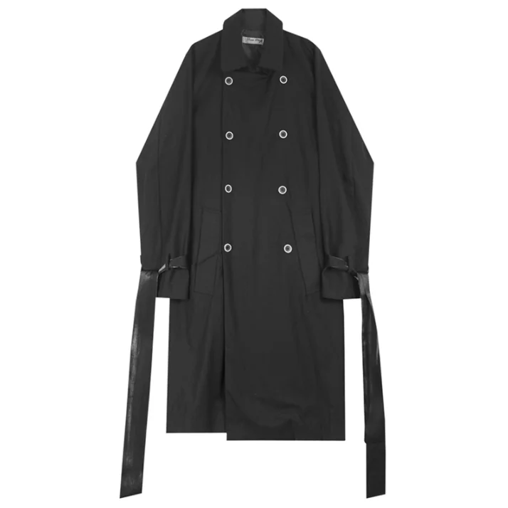S-xl! темно-черный простой мужской красивый свободный длинный двубортный ветровка куртка стримеры декоративное осеннее пальто
