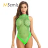 Womens See-through Bodysuit Hollow Out Netted Bodystockings Lingerie High Cut One-piece Halter Neck Stretchy Bodysuits Nightwear ► Photo 1/6