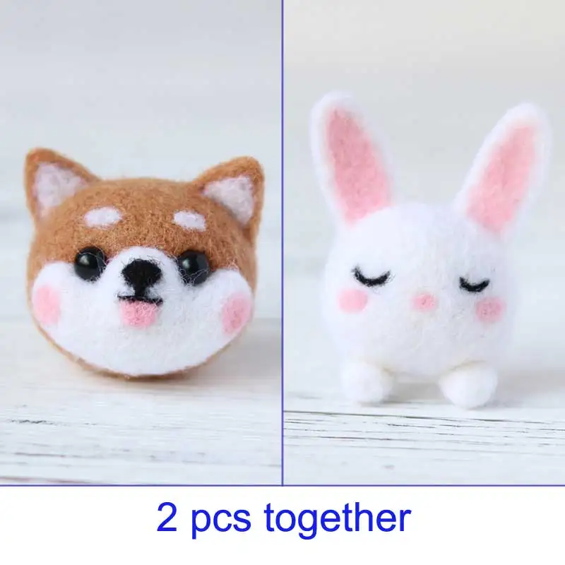Non finished Handmade Wool Felting Animal Fox Deer Rabbit Dog Cute Badge Brooch Collar Pin Felting For Scarf Hat Decoration