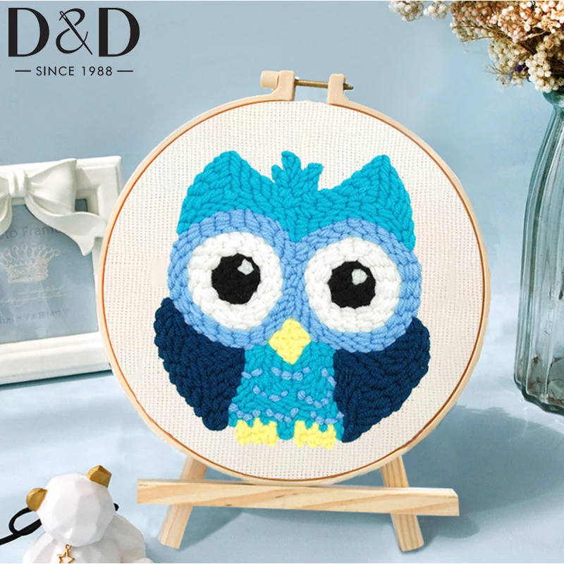 

Cartoon Owl Punch Needle Starter Kit for Beginners with Embroidery Pen Easy Embroidery Needlework Wool Work Home Decor Craft