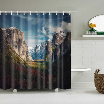 

mountain shower curtain valley polyester waterproof bath curtan shower drop shipping curtain bathroom